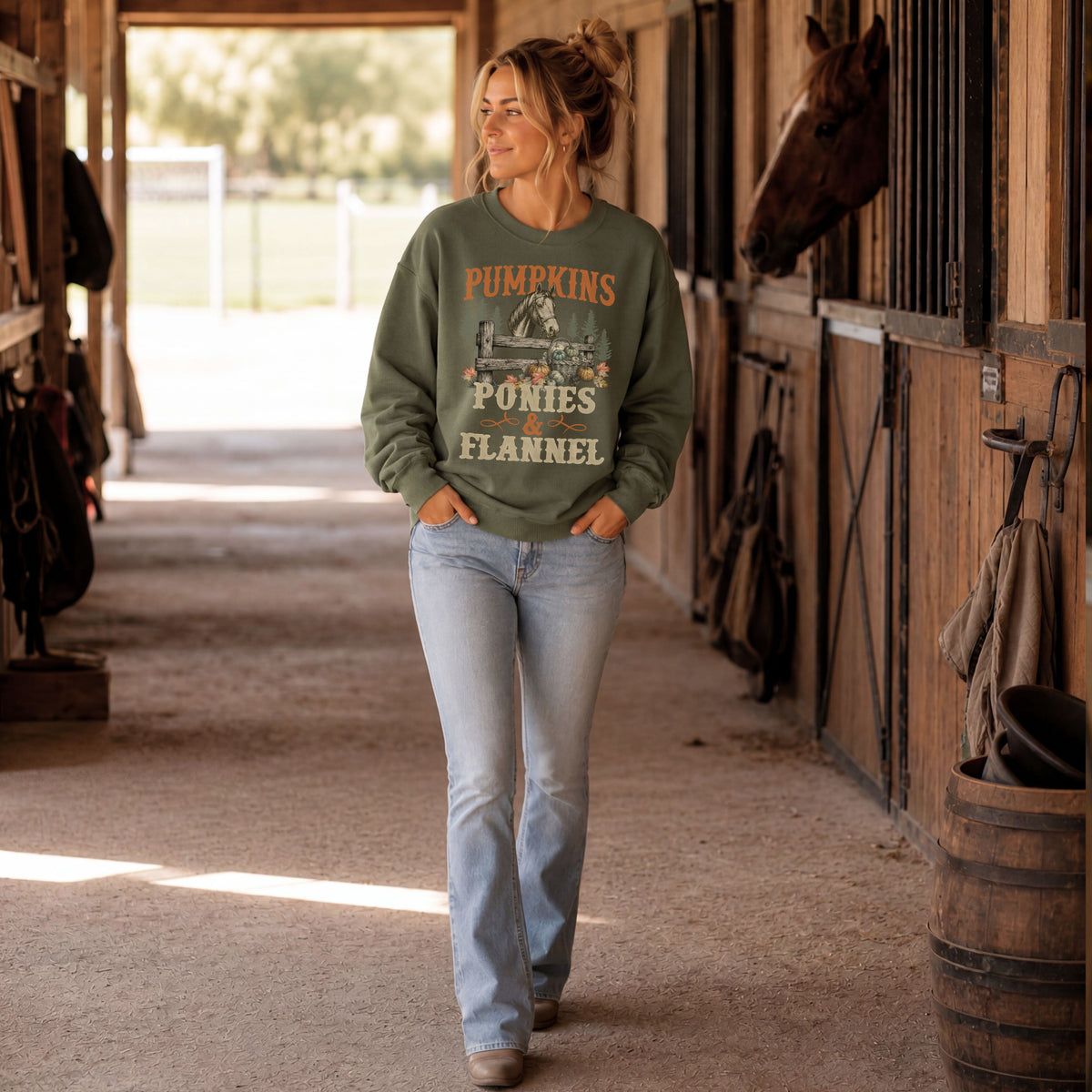 Pumpkins, Ponies & Flannel Crewneck Sweatshirt