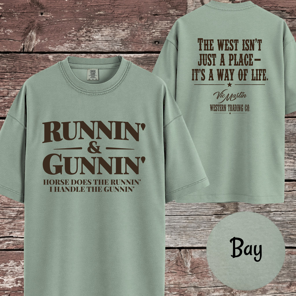 Runnin & Gunnin, Horse Does the Runnin I Handle the Gunnin Mounted Shooting T-Shirt