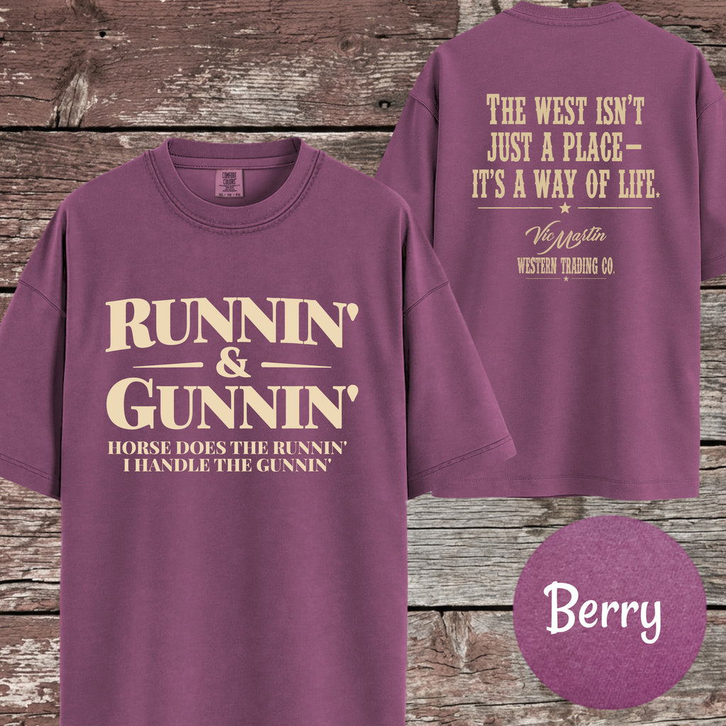 Runnin & Gunnin, Horse Does the Runnin I Handle the Gunnin Mounted Shooting T-Shirt