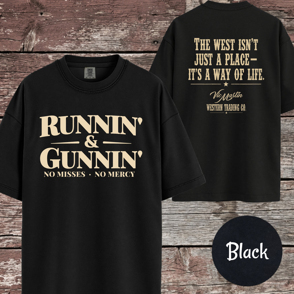 Runnin & Gunnin, No Misses No Mercy Mounted Shooting T-Shirt
