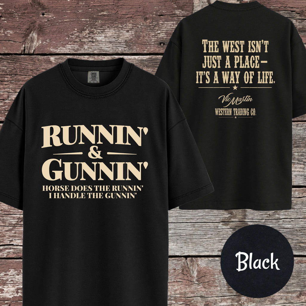 Runnin & Gunnin, Horse Does the Runnin I Handle the Gunnin Mounted Shooting T-Shirt