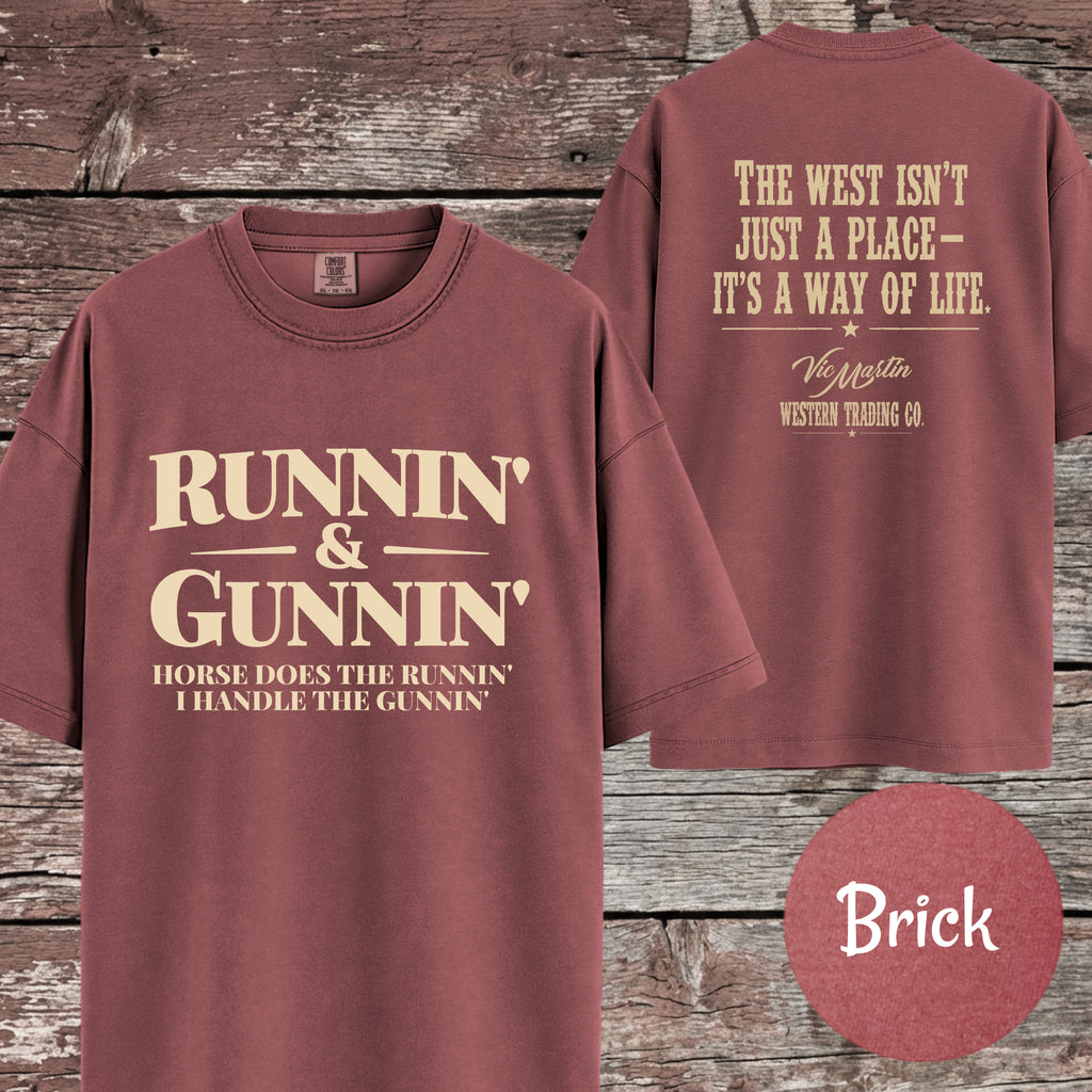 Runnin & Gunnin, Horse Does the Runnin I Handle the Gunnin Mounted Shooting T-Shirt
