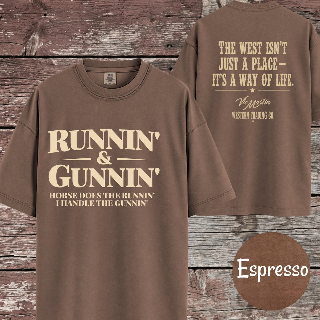 Runnin & Gunnin, Horse Does the Runnin I Handle the Gunnin Mounted Shooting T-Shirt