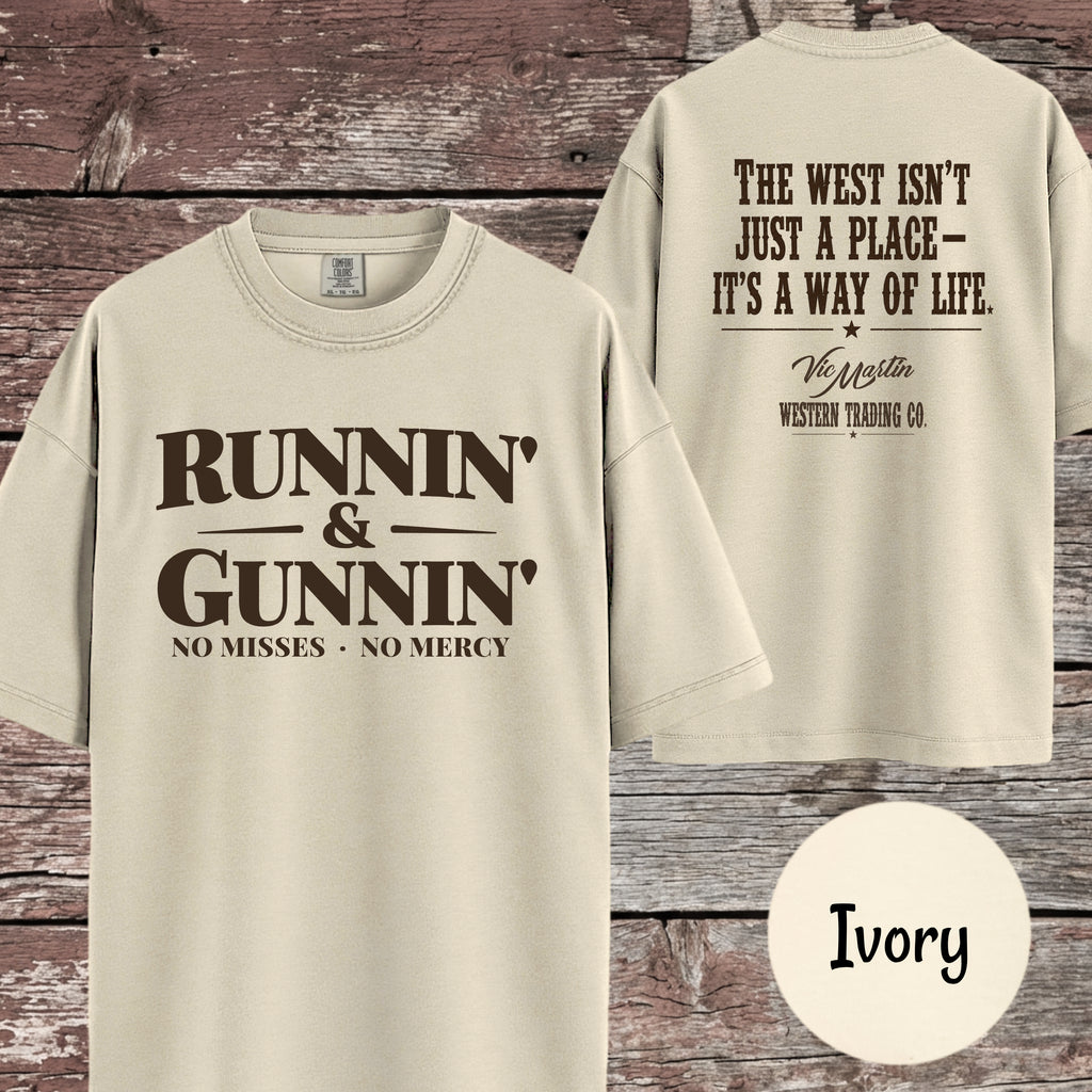 Runnin & Gunnin, No Misses No Mercy Mounted Shooting T-Shirt