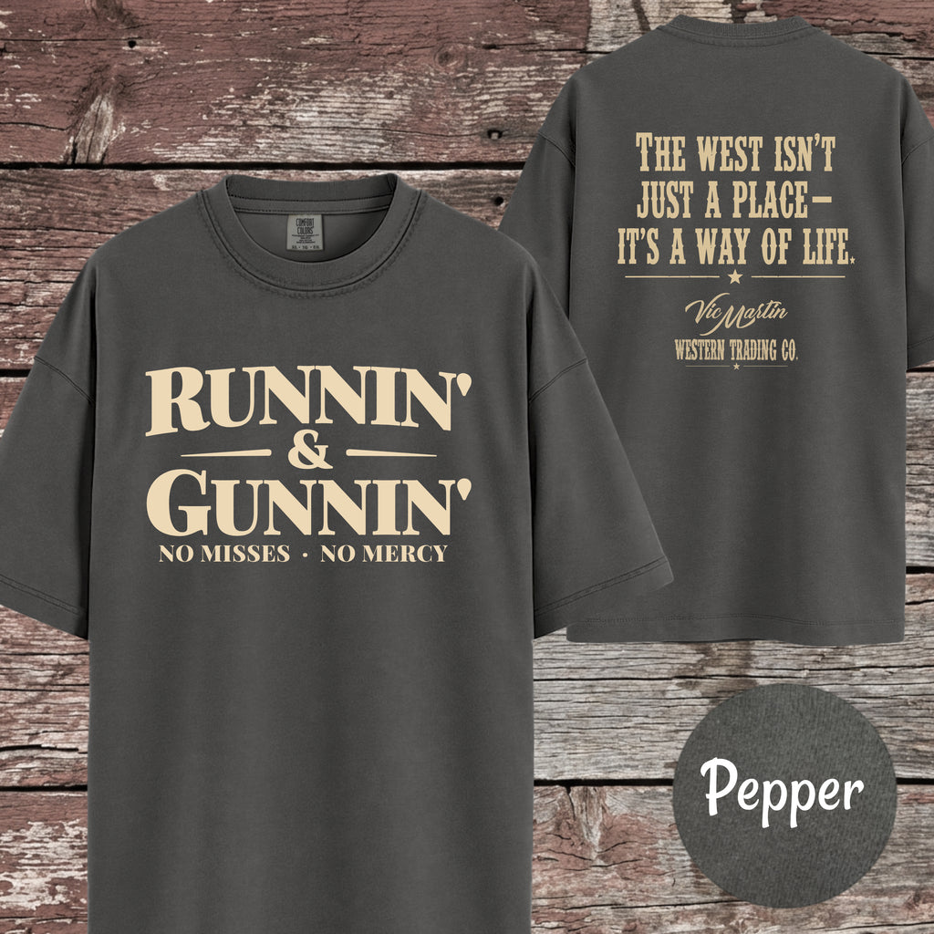 Runnin & Gunnin, No Misses No Mercy Mounted Shooting T-Shirt